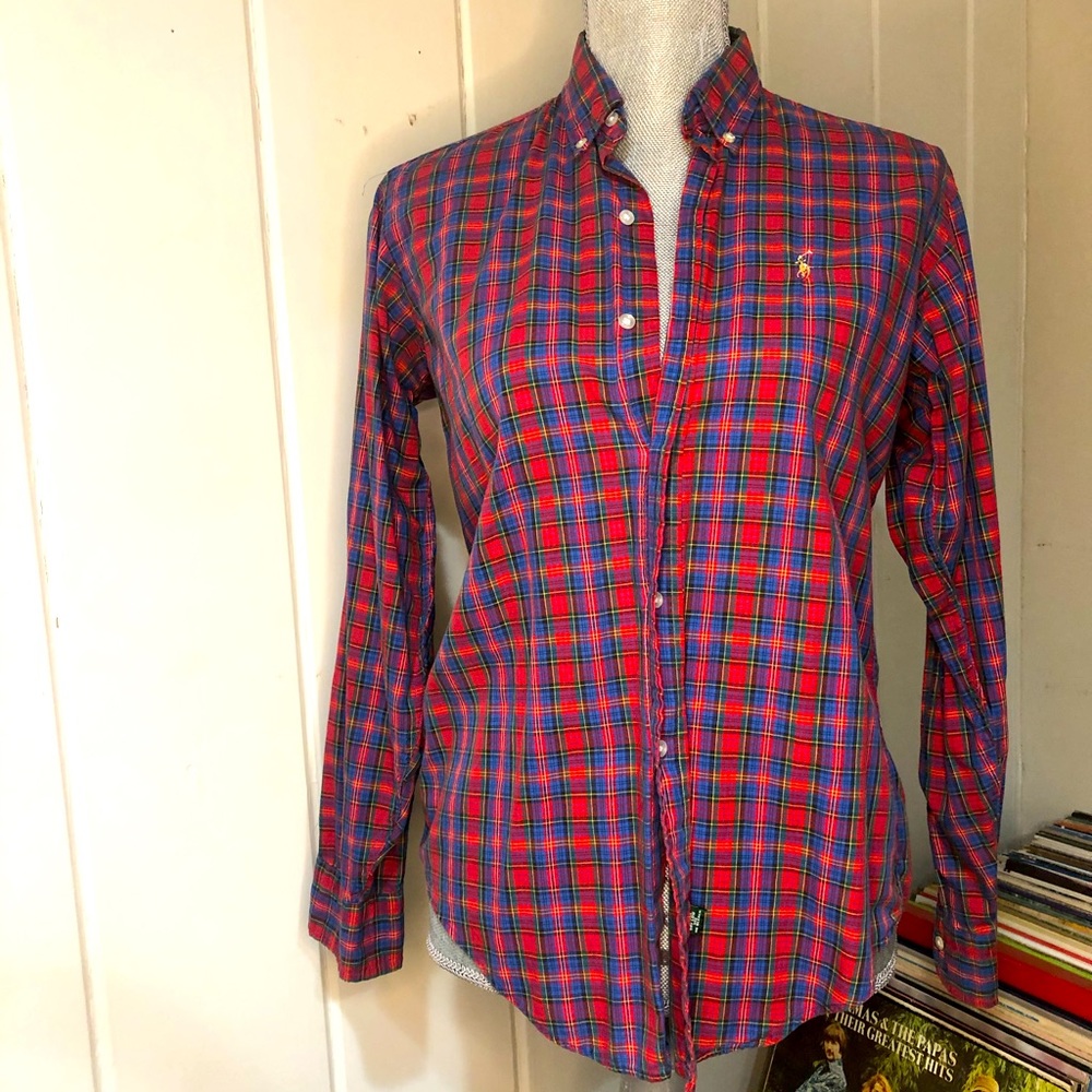 Polo Ralph Lauren red blue plaid Oxford shirt Sm